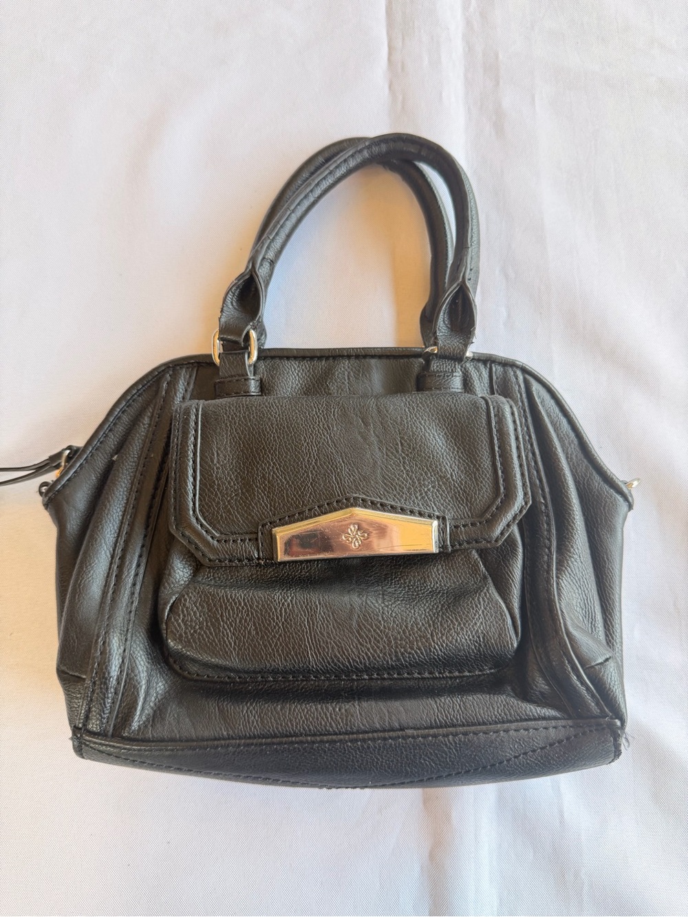 Simply Vera Vera Wang Black Leather Dome Shape Satchel Handbag